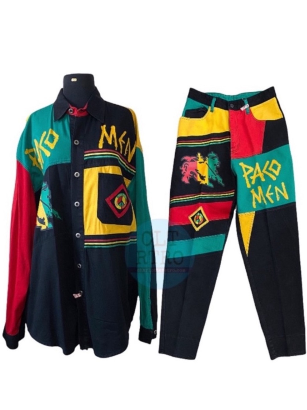 90s vtg PACO Colorblock Denim Hip Hop Outfit